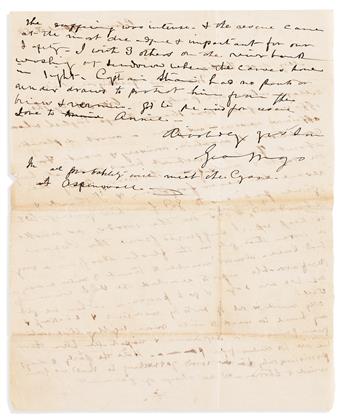 (PANAMA.) George U. Mayo. Letter from a survivor of the ill-fated Darien Exploring Expedition, written shortly after his rescue.